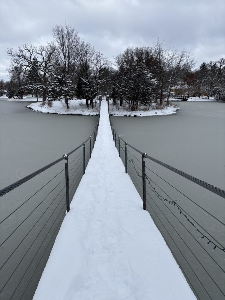 A snowy bridge